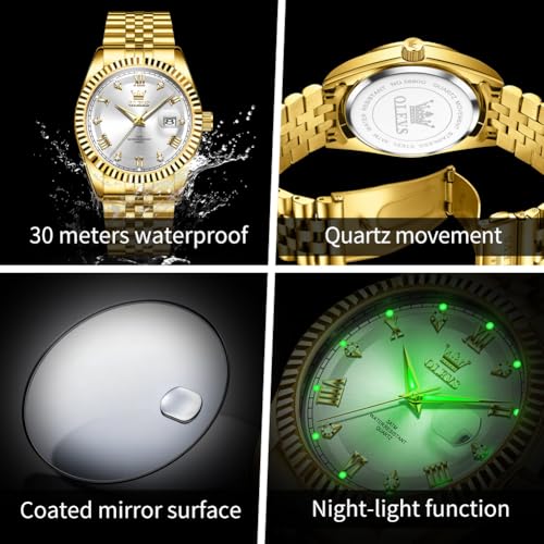 Image of OLEVS Watch for Men Stainless Steel Quartz Business Dress Diamond Large Dial Waterproof Mens Watches with Date Wrist Watch