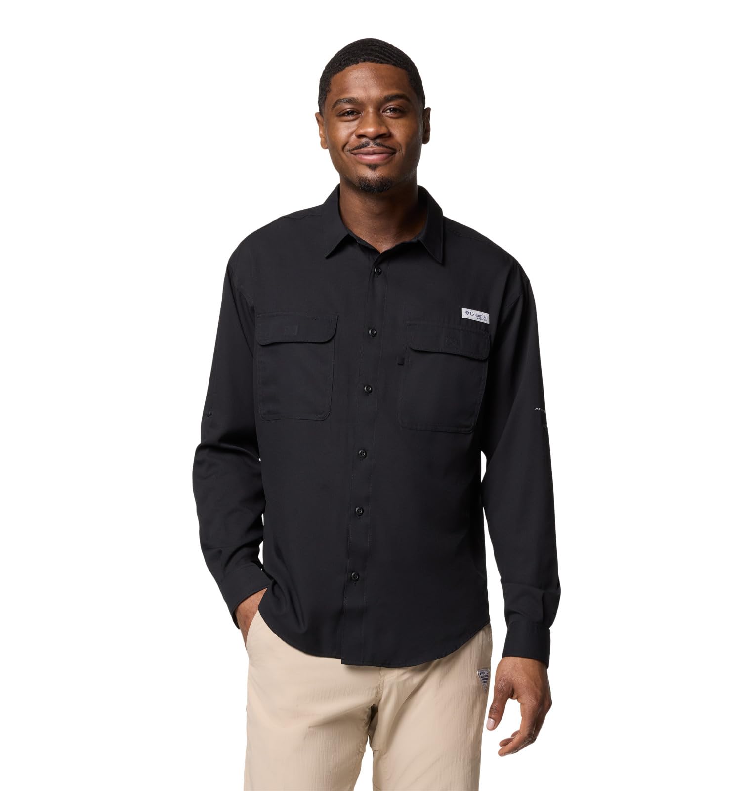 Columbia Mens PFG Backwater Long Sleeve Shirt, Black, XL