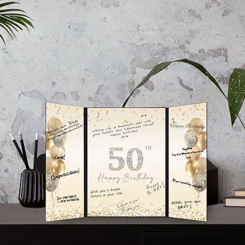Image of DARUNAXY Black Gold Happy 50th Birthday Alternative Signature Guest Book