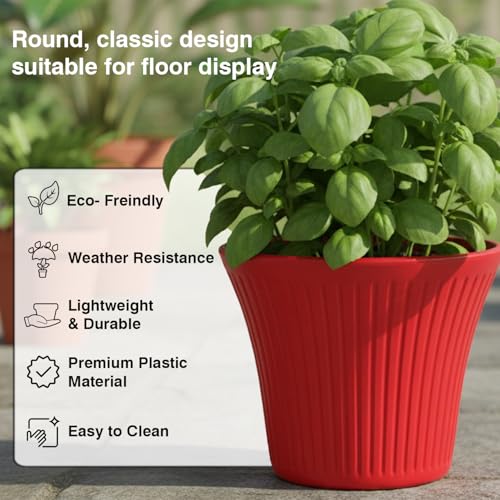Image of GARDENS NEED 12 Inches Tancy Round Flower Pot | Set of 4 | Red | Plastic Planter Pots for Indoor & Outdoor Home, Office & Balcony Decoration