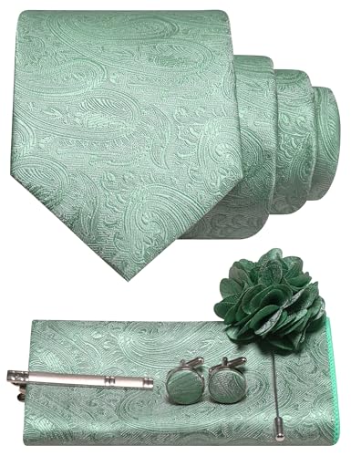 Image of JEMYGINS Mens Tie and Pocket Square,Lapel Pin,Cufflinks,Tie Clip Sets with Gift Box 5PCS