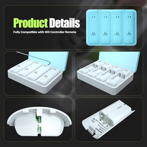 Image of Charger Station Compatible with Wii U Remote Battery & Wii Battery Pack, 4Pack Rechargable Batteries Compatible with WiiU Wii Remote Controller
