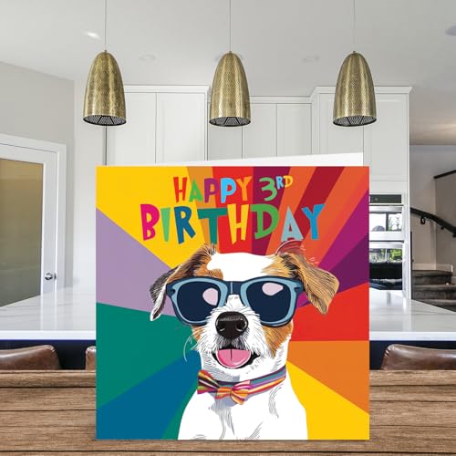 Stuff4 Geburtstagskarte zum 3. Geburtstag für Jungen – Pawsome Cool Dog – Hunde-Geburtstagskarte für 3 Jahre alten Jungen, Karten, Karte, 145 mm Hundegruß