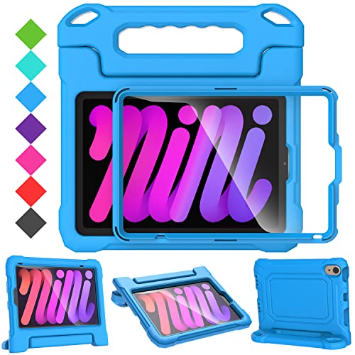 SUPLIK Kids Case for iPad mini 7 (A17 Pro) 2024 & Mini 6 2021 iPad mini 6th/7th Generation Case with Screen Protector Durable Shockproof Handle Stand Cover for 8.3-inch iPad mini 6/7 Gen Blue