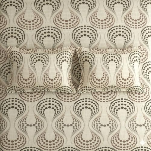 Image of Cotton Bolls Textiles Glace Cotton Flat Bedsheet 90x90 Inch with 2 Pillow Covers - Soft Breathable Glace Cotton, Printed Bedding Set for Double Bed