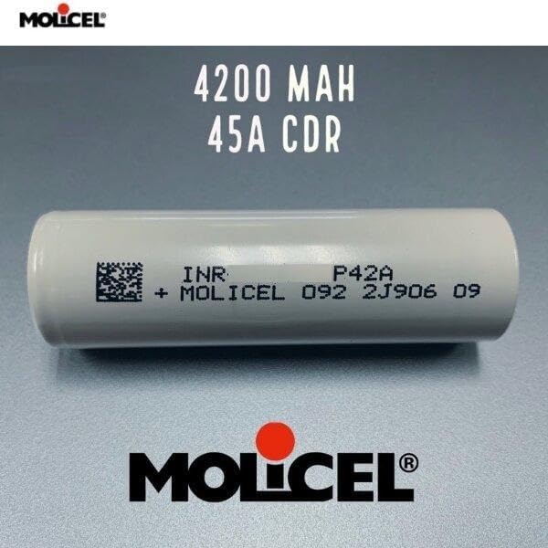 Molicel P42A battery with 4200 mAh and 45A CDR text