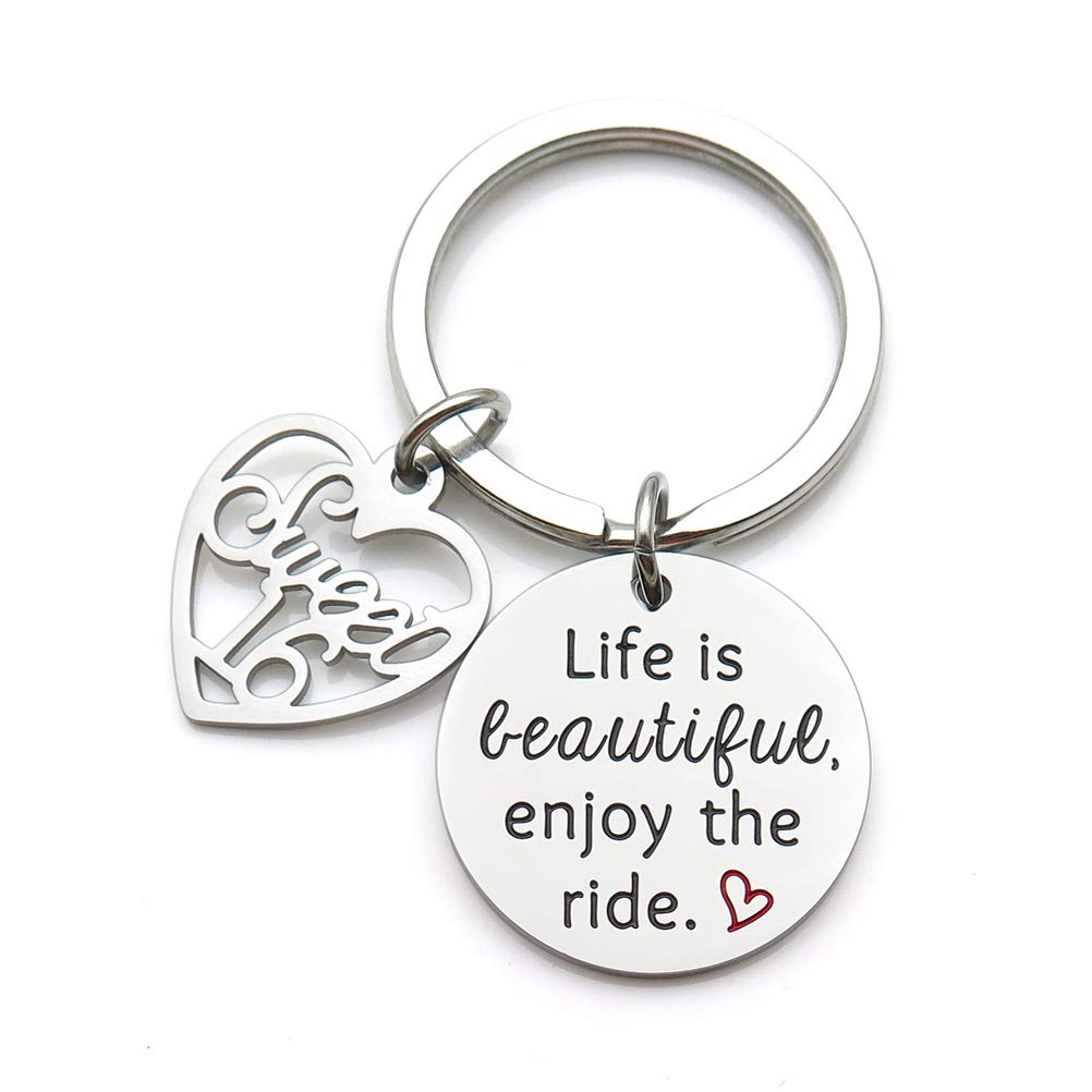 IDLAN Sweet 16 Keychain Life Is Beautiful Enjoy The Ride Sweet 16 Birthday Gifts Stainless Steel Keychain Daughter Niece Gift