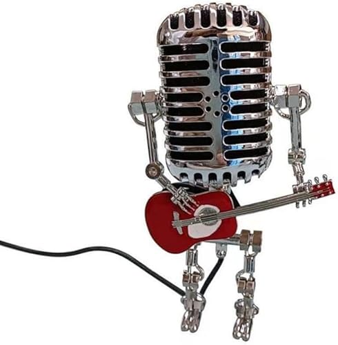 anso Vintage Micrófono Guitarra Robot LED Luces Noche Decoración Retro Adorno del Hogar (D)