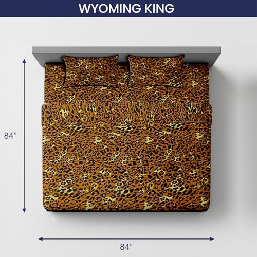Image of SGI 84 inchx84 inch 4 Pc Wyoming King Sheet Set 600 TC 15 inch Deep, Leopard Print