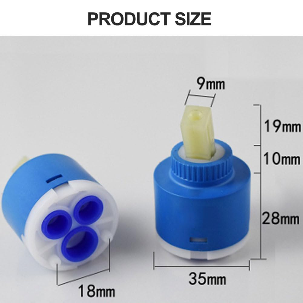 Cerioll Cartucho de Cerámica, 2 Pcs 35 mm, Cartucho de Grifo de Cerámica, para Grifos de Cocina, Baño y Ducha, Azul, Montaje en Cubierta, Ahorro de Agua y Reducción de Ruido