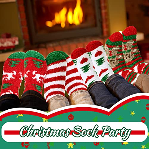 Image of Haysandy 6 Pairs Christmas Fuzzy Socks Gifts Bulk Xmas Holiday Fluffy Socks Women Men Kids Winter Warm Slipper Socks