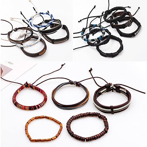 Mozaka 36Pcs Braided Leather Bracelets For Men Women Handmade Wrap Woven Cuff Bracelets Wooden Beaded Bracelets Vintage Ethnic Tribal Wristbands Bracelet Set Adjustable #TOP6