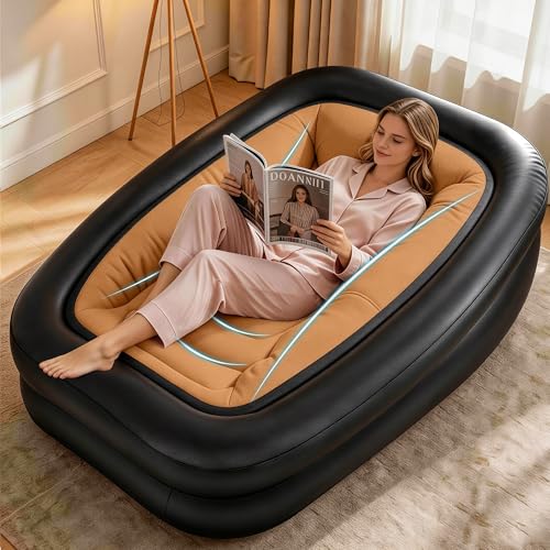 FluSing Blow Up Couch for Camping Inflatable Chairs for Adults Heavy Duty Flocked Inflatable Camping Couch Indoor Portable Air Sofa Inflatable Couch Comfortable Air Sofa Bed Mattress for Outdoor