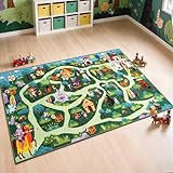 LIVEBOX Kids Play Rug with Roads, Fantasy Forest Story Mat, Washable Non Slip Carpet for Boys Girls Playroom Bedroom (60' x 32', Green)