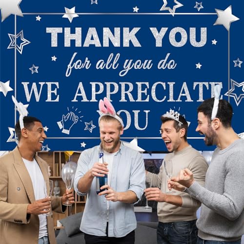 We Appreciate You Banner Decorations Navy Blue Silver Thank You Banner Thank You for All You Do Backdrop for Teacher Employee Staff Doctors Nurse Poaster Volunteer Appreciation Week Party Decor - Thumbnail 6