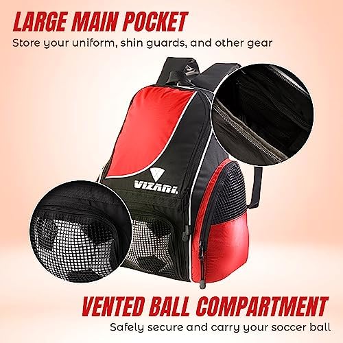 Vizari Solano Soccer Backpack With Ball Compartment and Vented Ball Pocket and Mesh Side Cargo Pockets for Adults and Teens in Dubai - UAE | Equipment Bags