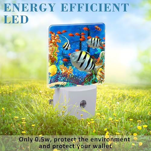 Image of Cartoon Colorful Underwater World Night Light Plug into Wall with Dusk to Dawn Sensor Cute Nightlight for Kid Girls Boys Women Men Room Decor, Hallway, Kitchen, Bathroom, Nursery, Stairs