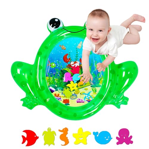 Image of ZHUYNXIR Frog Infant Water Mat, Tummy Time Baby Play Mat, Inflatable Play Center for Newborn (36.5x30 in)