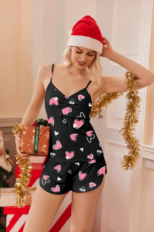 Image of Ekouaer Women Pajamas Set Cami Shorts Set Soft V Neck Sleepwear Sleeveless Lingerie Pjs Set S-XXL
