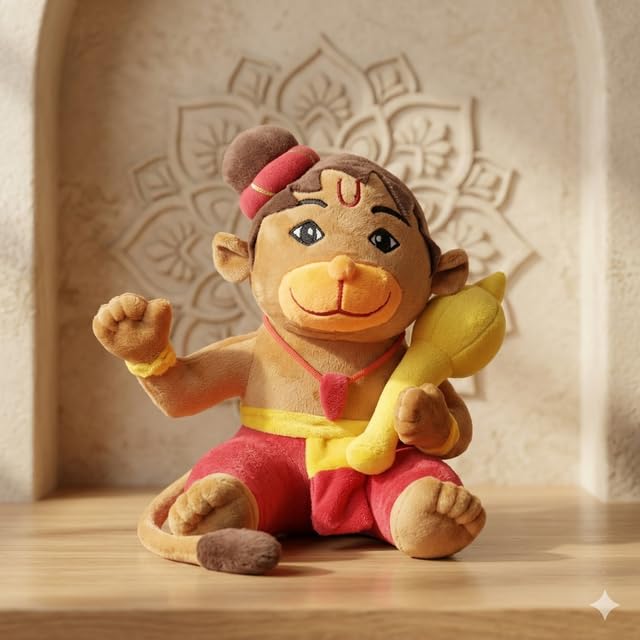 Image of AVSHUB Hindu Idol Soft Plush Toy | Devotional Hindu God Hanuman Ji for Kids | Religious Stuffed Toys for Boys & Girls | Toy for Car Dashboard, Temple & Gifting (25cm)
