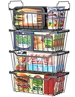 WELDUN Gefrierkörbe mit klappbarem Griff, 4 Pack stapelbar Gefrierschrank Organisator für 99L 198L kleine Gefriertruhe, Metall Gefrierbehälter mit Raumausnutzung, schwarz