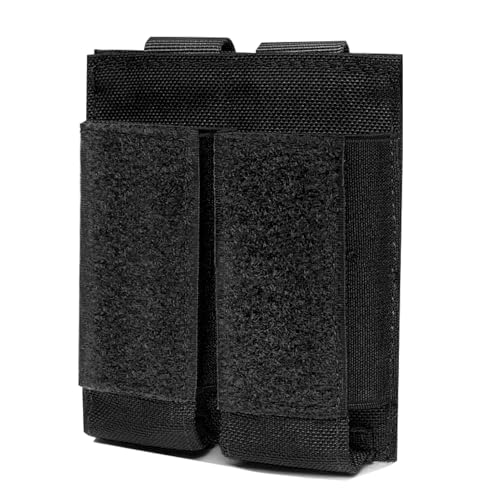 Azarxis Tactical Pistol Mag Pouch Holder Double Triple Molle Magazines Carrier Holster Bag with Front Loop Panel Fast Access (Black - Double Pouch)