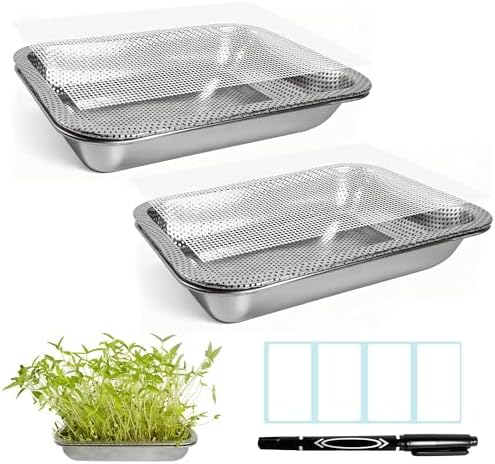 2 Pack Stainless Steel Seed Sprouter Trays, 2-Tier Soil-Free Micr...