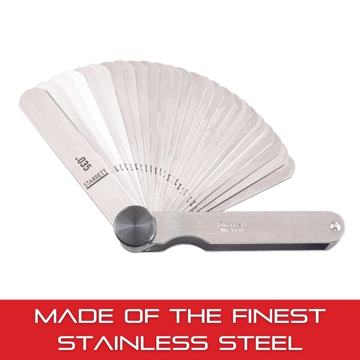 Starrett Stainless Steel English Thickness Gage with Easily Removed Leaves - Ideal for Carpenters and Home Improvement - 31 Leaves, 1/2"-1/4" x 3"-1/32" Size, 0.0015"-0.035" Thickness - 66BS