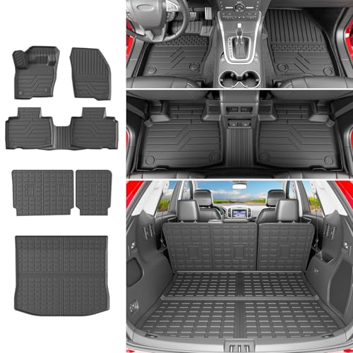 powoq Floor Mats Compatible with 2015-2024 Ford Edge Cargo Liner Backrest Mat Trunk Mat TPE (Only Fit 5-Seater) Replacement for 2015-2024 Ford Edge Accessories (Trunk Mat+Backrest Mat+Floor Mats)