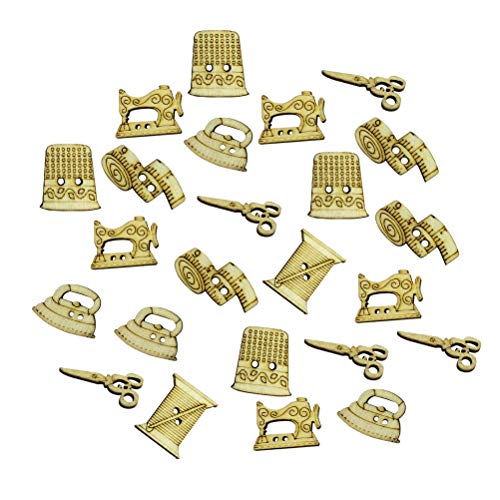BESTOYARD 50 unids Botones de Madera Máquina de Coser Tijera Forma Botones para los sujetadores de costura Scrapbooking y DIY Craft Patrón Al Azar Cover