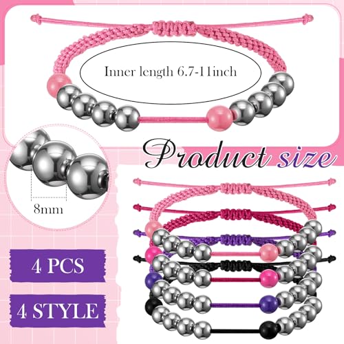 Quelay Set of 4 Multicolor Golf Stainless Steel 10 Beads Score Counter Bracelet with Leather Protective Bags Adjustable Golf Stroke Counting Bracelet Round Score Tracker Accessories3