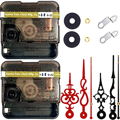 Image of YOPY Combo of 2 Ajanta Mfg. Battery Operated Plastic Ticking Clock Movement Machine with Hands (Red+Black)(Desing 9)