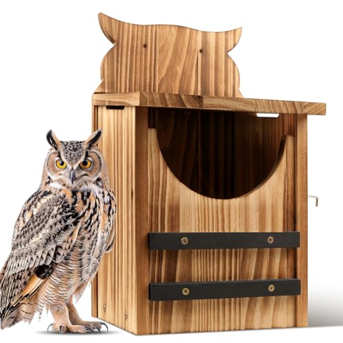 Owl House for Outdoors, Cedar Owl Nesting Box, Durable Carbonized Wood Shelter for Squirrels and Wildlife, Ideal Garden Décor