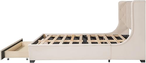 Miniatura 8 de SOFTSEA Cama de plataforma tapizada tamaño Queen con cajón de almacenamiento, marco de cama tapizado con cabecera con respaldo de alas, soporte de