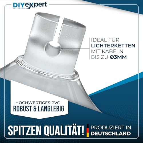 DIYexpert Saugnäpfe für Lichterketten | Made in Germany | [Ø 20 mm] [50 Stück] | Saugnäpfe für Fenster mit Kabelschlitz… – Ansicht 4