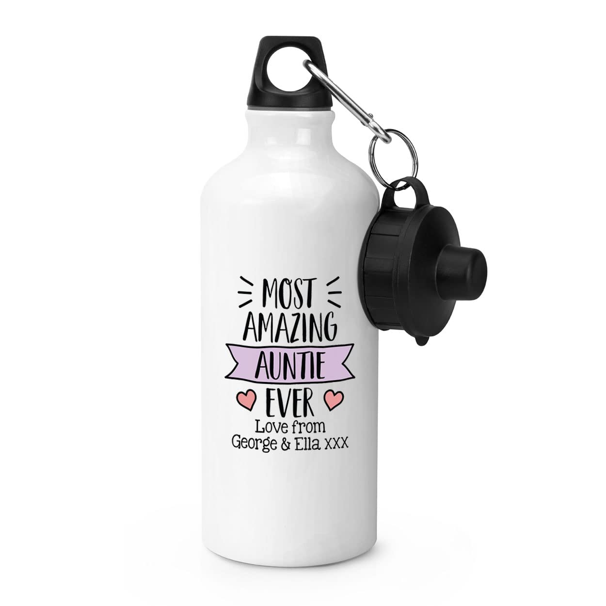 Gift Base Personalised Most Amazing Auntie Ever Love From Sports Bottle Water Gym 600ml White