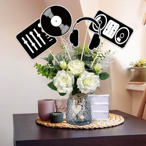 Image of 16 Pcs Music Centerpieces, Retro Table Decor Kids' Party Centerpieces, Music Notes Silhouette Table Toppers for Baby Shower Theme Birthday