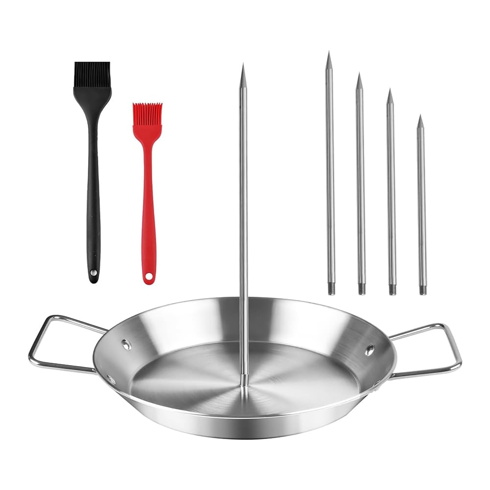 Malloy Al Pastor Skewer for Grill 10" Brazilian Spit Stand with 5 Spikes & 2 Brushes Shawarma Meat Stand