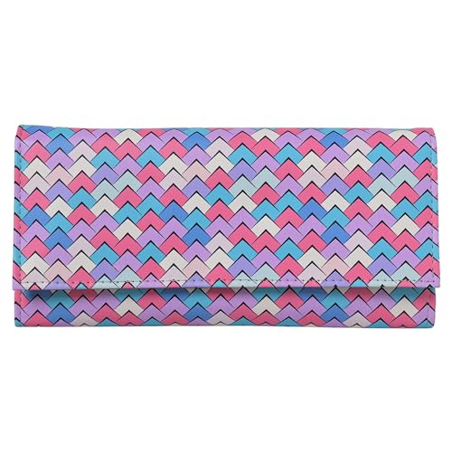 Handcrafted Vegan Leather Clutch Wallet for Women | Multicolor Design | Holds Up to 11 Cards | 2 Cash Compartments | Secure Magnetic Closure | (Blue-Pink)