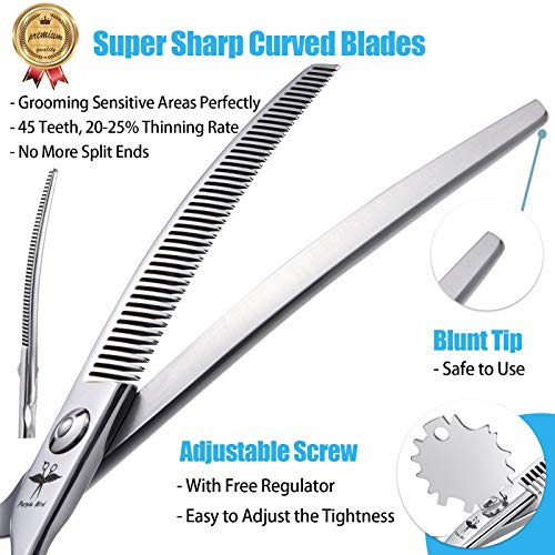 6.5 Inch Downward Curved Dog Grooming Scissors Pet Thinning Texturizing Shears Professional Safety Blunt Tip Trimming Shearing For Dogs Cats Face Paws Limbs Japanese Stainless Steel Silver #TOP1