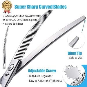 PURPLEBIRD 6.5 Inch Downward Curved Dog Grooming Scissors Pet Thinning Texturizing Shears Professional Safety Blunt Tip Trimming Shearing for Dogs Cats Face Paws Limbs Japanese Stainless Steel Silver PURPLEBIRD 6.5 Inch Downward Curved Dog Grooming Scissors Pet Thinning Texturizing Shears Professional Safety Blunt Tip Trimming Shearing for Dogs Cats Face Paws Limbs Japanese Stainless Steel Silver