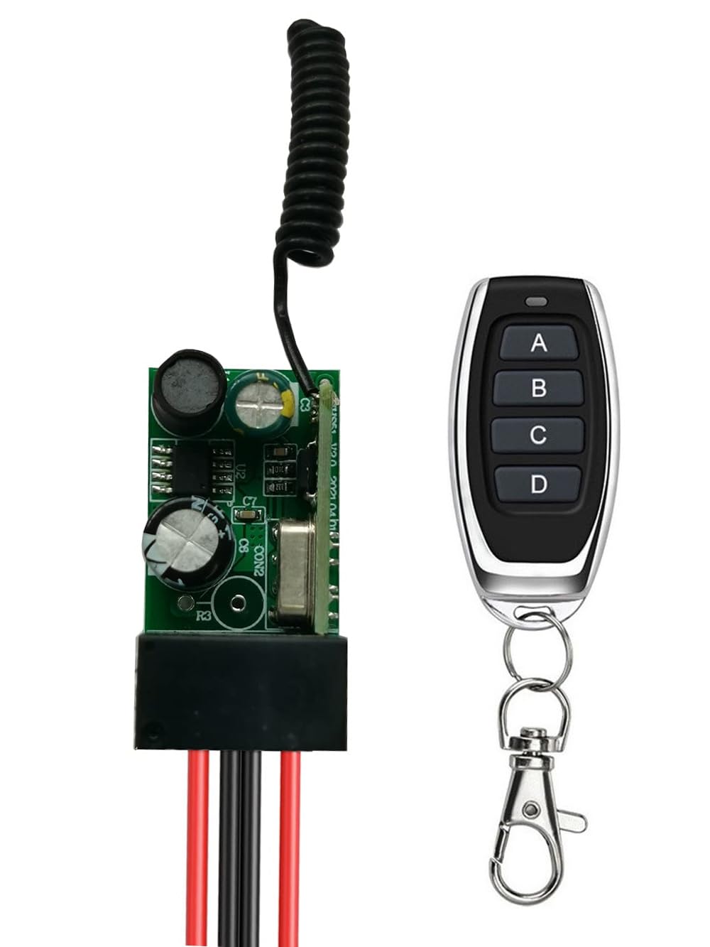 Interruptor inalámbrico de 12 V, mini interruptor inalámbrico de 4 canales con mando a distancia, DC12 V-48 V 10 A, interruptor de luz inalámbrico con alcance largo de 328 pies para puerta de