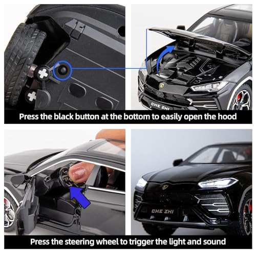Image of Compatible For 1:24 Lamborghini Urus Car Model, Diecast Pull Back Car Toy Car, Doors Open, Light And Sound, Boys Toys Kids Adults Gifts(Design-39), Black