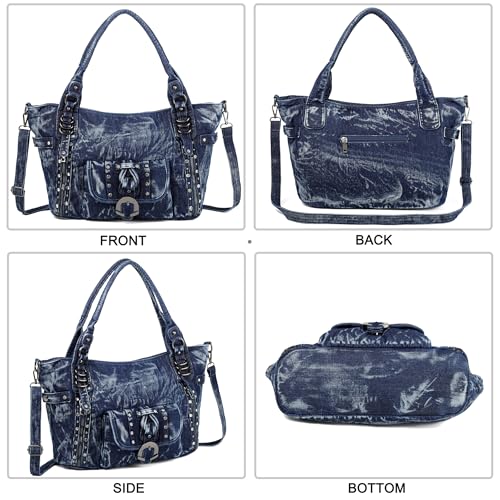 Image of Designer Denim Handbags for Women Hobo Tote Bag Crossbody Denim Purses Blue Jean Shoulder Bag