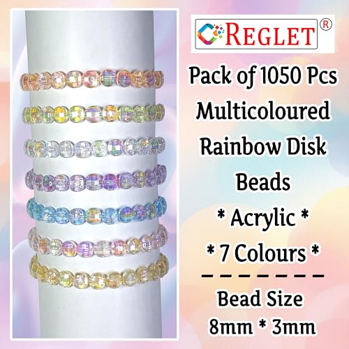 Image of 1050 Pcs Multifaceted Raindow Disk Beads for Bracelet Making Kit, Charms for Jewellery Making Kit, Crystal Bead Craft, DIY Bracelet Beads - Acrylic - Multicolour - 8mm*3mm - 175g