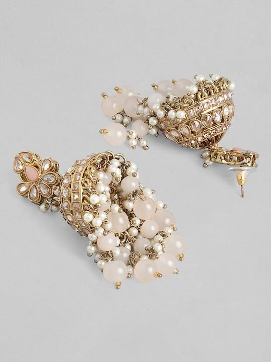 Image of Rubans Jhumka Earrings Kundan and Pearl Traditional Festive Jewellery Gift for Women & Girls