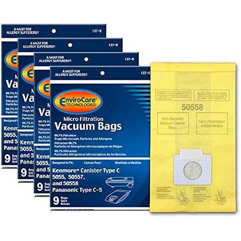EnviroCare Replacement Micro Filtration Vacuum Cleaner Dust Bags made to fit Kenmore Canister Type C/Q 50555, 50558, 50557 and Panasonic Type C-5 36 pack Cover