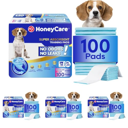 Image of HONEY CARE All-Absorb, Large 22 inch x 23 inch, 100 Count, Dog and Puppy Training Pads, Ultra Absorbent and Odor Eliminating, Leak-Proof 5-Layer Potty Training Pads with Quick-Dry Surface, Blue, A01