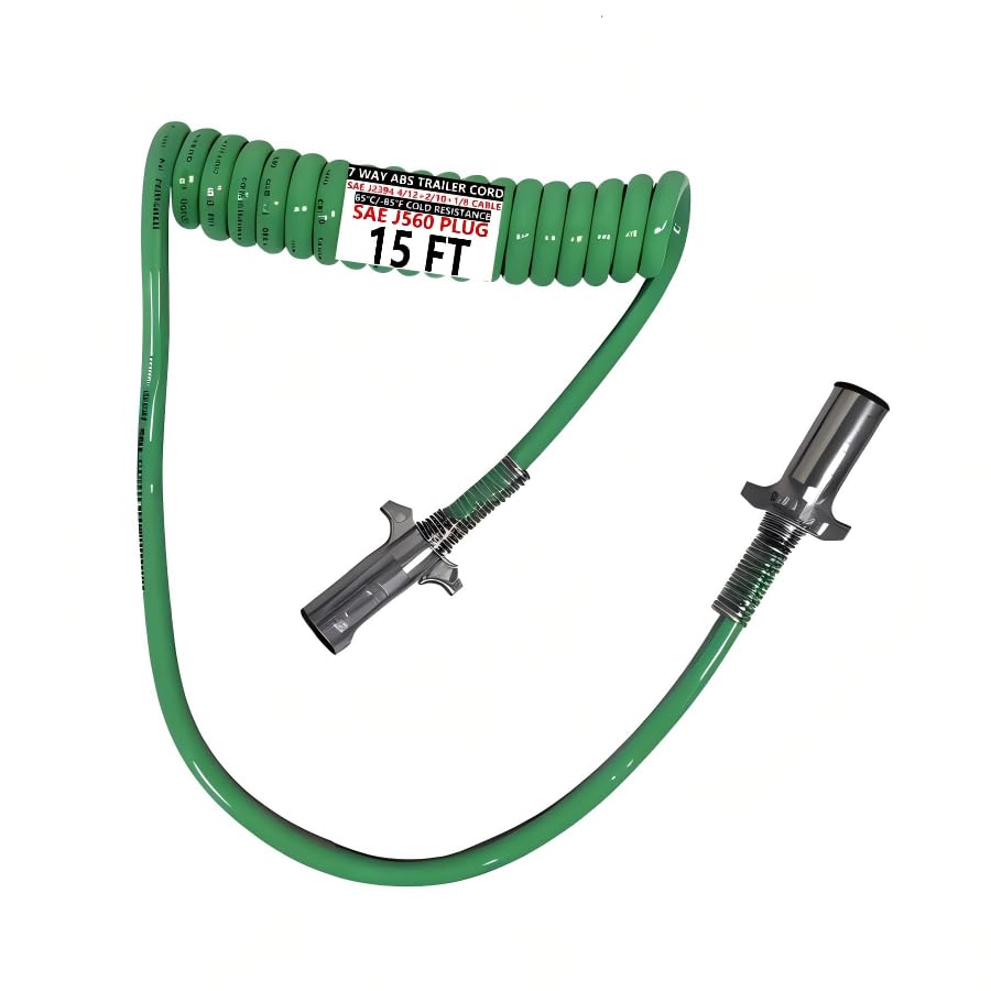15 FT 7 Way Wire Coiled Pigtail Trailer Light Brake Cable Long Tail Wire