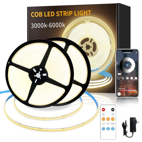 Yeewhale COB LED Strip Lights 100ft,3000K DC 24V Dimmable Warm White Flexible LED Rope Lights for Bedroom,with Remote and app Control LED Lights Strip for Living Room, Shelf, Cabinet